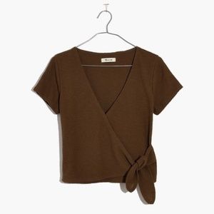 Madewell Texture & Thread Wrap Olive Green Tie Top